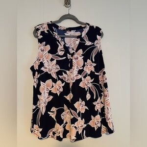 Papermoon Floral Sleeveless Blouse - Navy Blue and Pink